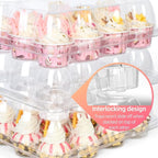 LotFancy (12 Count x 40 Sets) Mini Cupcake Containers with 480 Liners, Clear Plastic Cupcake Boxes Holders, Dozen Disposable Cupcake Carriers with Detachable Lid