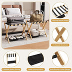 26.77" Full Assembled Luggage Rack for Guest Room, Set of 1 Bamboo Foldable Suitcase Stand, Bedroom & Hotel, Folding Luggage Holder with 5 Nylon Straps, 600D Oxford Fabric Shelf Natural Wood