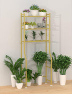 3-Tier Over The Toilet Storage, Freestanding Metal Bathroom Shelves with 4 Hooks, Over Toilet Storage Shelf with Paper Holder, Above The Toilet Shelf for Bathroom Storage, Gold