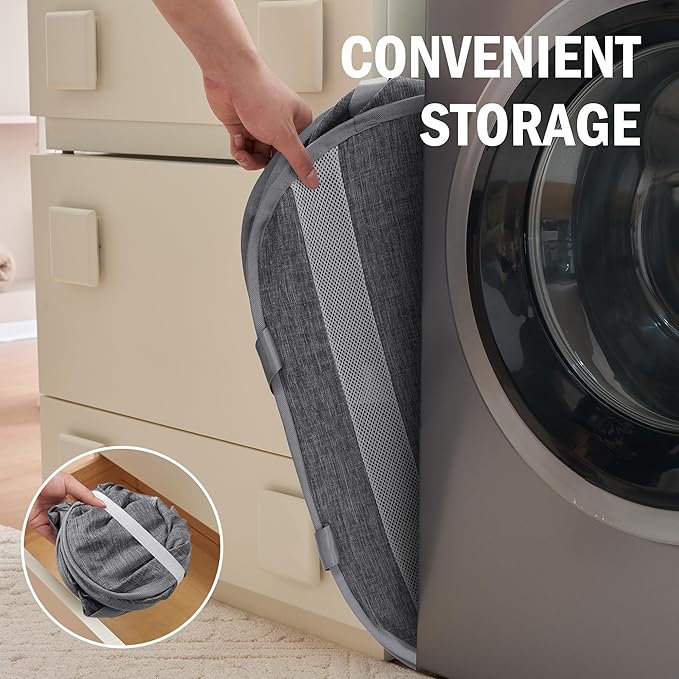 Collapsible Laundry Baskets, Foldable Tear Proof Pop Up Hamper with Reinforced Carry Handles, Durable Laundry Hamper for Home, Laundry, Bathroom, Dorm or Travel (Grey)