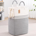 Laundry Basket Hamper,Blanket Storage,Dirty Clothes Hamper with Swivel Handles,Woven Cotton Rope Toy Baskets,Blanket Basket Living Room,Decorative Hampers for Nursery,Bedroom,White & Gray,100L