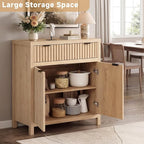 FLOWBACK 64'' Fluted Buffet Cabinet with Storage，Large 62''W Sideboard Cabinet Modern Credenza with Fluted Doors & Shelves Farmhouse Coffee Bar Media Console Accent Cabinets for Living Room, Entryway