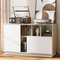 39" Office Storage Cabinet with 2 Drawers, Sideboard Buffet with Doors and Shelves, Open Adjustable Wood Printer Stand with Storage for Letter/A4, Living Room, Entryway, Light Walnut