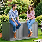 Flamaker Resin Deck Box 270 Gallon, Waterproof Imitation-Wood Lockable Storage Box with Separator Plate Outdoor Indoor, Garden, Patio Furniture for Tools&Pool Accessories (Gray)