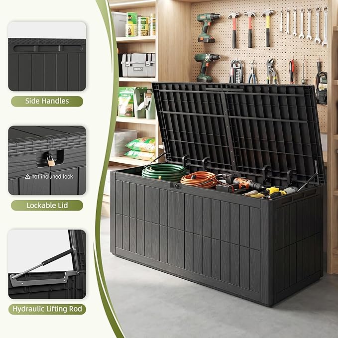 UDPATIO 220 Gallon Deck Box, Outdoor Storage Box Lockable Waterproof Indoor Outdoor Storage Container for Patio Cushions, Garden Tools, Package Delivery Boxes for outside