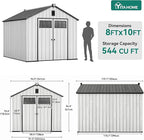 YITAHOME 8x10 FT Outdoor Storage Shed with Floor, Extra Thick Plastic Garden Shed for Bikes, Tools and Pool Supplies, Outdoor Resin Shed with Door Window Insert & Vents for Patio, Lawn, Backyard, Gray