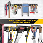 Garage Tool Organizer Wall Mount with 64 inches Rails and 10 Adjustable Heavy-Duty Hooks, Garden Tool Organizer, 14 Pack Carries 630 lbs, Heavy Duty Garage Storage Rack For Yard, Shed, Easy to install