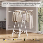 BIREN Clothes Drying Rack Heavy Duty Clothing Racks Foldable Laundry Rack Two Drying Modes Garment Racks for Drying Clothes, Adjustable Length from 32-55 Inches for Indoor Outdoor Use