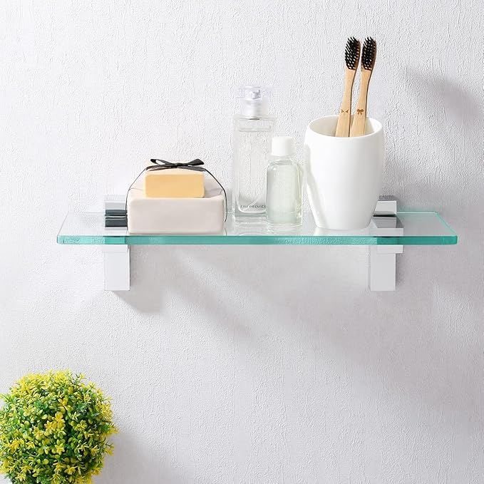KES Bathroom Shelf Tempered Glass Shelf, 20 Inch Rectangular Glass 8mm-Thick Extended, Wall Mount Polished Chrome, BGS3201