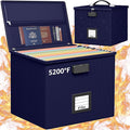 Navy blue Fire Proof File Box for Documents - Portable Fireproof Document Organizer Box with Handle Waterproof Safe Locking Folder Storage with Lid