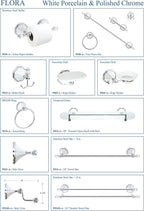 Double Robe & Towel Hook - White Porcelain & Chrome - Flora Series - 5 Year Warrantee