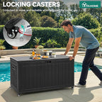 YITAHOME 90 Gallon Outdoor Storage Box with 6 Wheels, Large Double-Wall Resin Deck Box, Lockable Waterproof Outside Storage for Patio Furniture, Cushion, Pool Float, Garden Tool, Black