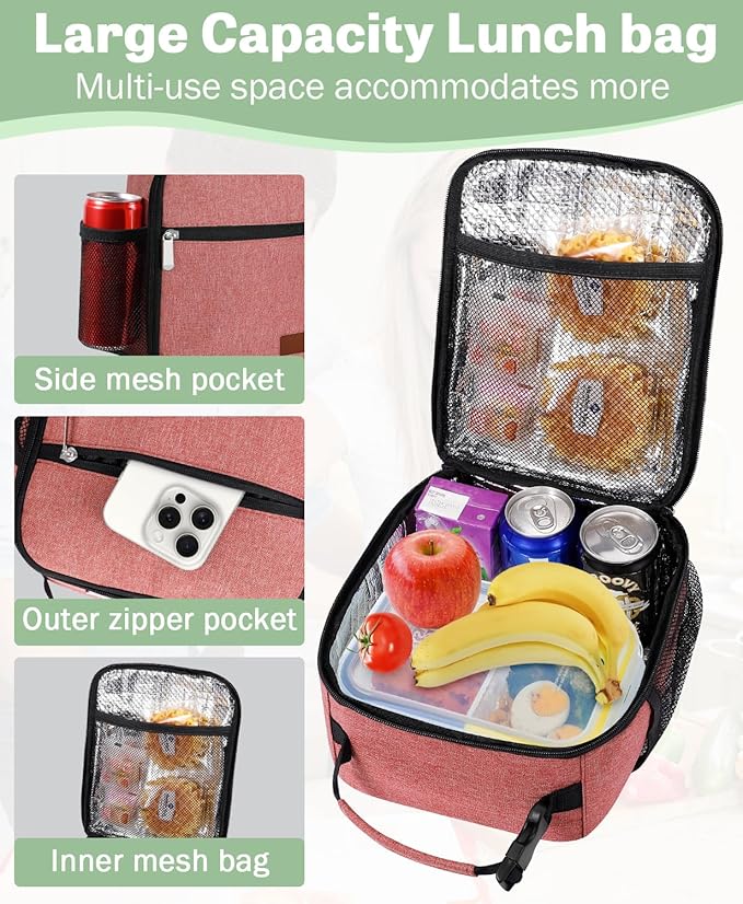 Small Lunch Box Insulated Lunch Bag for Men Women Kids, Reusable Lunch Bags Portable Small Lunch boxes Cooler Bag for School/Work/Picnic, Red 12-Can(6.5L)