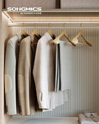 SONGMICS Extra Wide Wooden Suit Hangers, Set of 10 Clothes Hangers, Swivel Hooks, Non-Slip Bars, for Outfits, Suits, Coats, Shirts, Dresses, Natural Color UCRW050KZ02