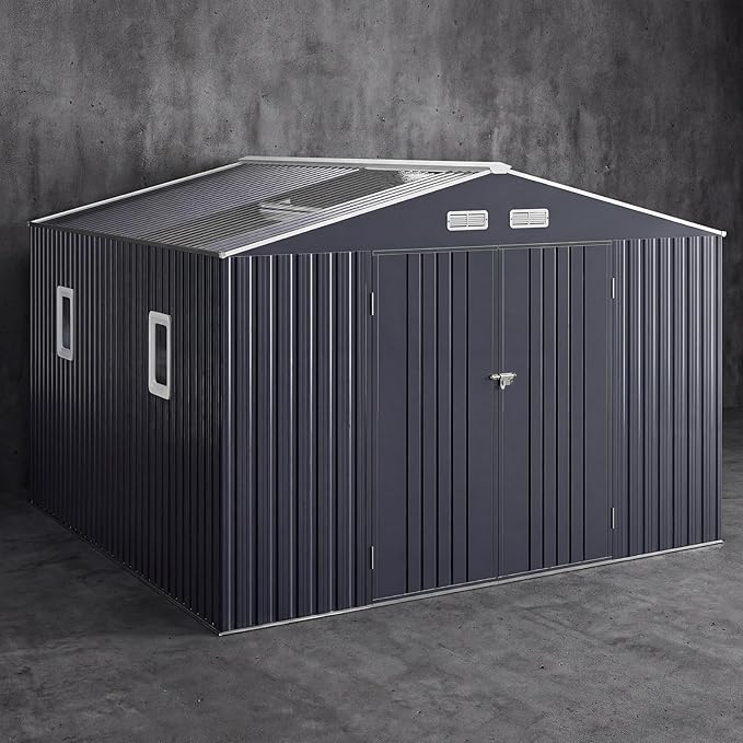 WACASA 10x12 FT Metal Shed Heavy-Duty | Military-Grade 20-Gauge Reinforced Frame with Powder Coating | 50 PSF Snow Load & 120 MPH Wind Rated | Garden Tool/Bike Skylight Building