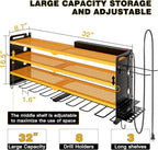 Power Tool Organizer Wall Mount with Charging Station, 8 Drill Holder, 4 Layer Storage Rack for Garage Organization, Tool Holder with 8 Outlet Power Strip (Yellow)