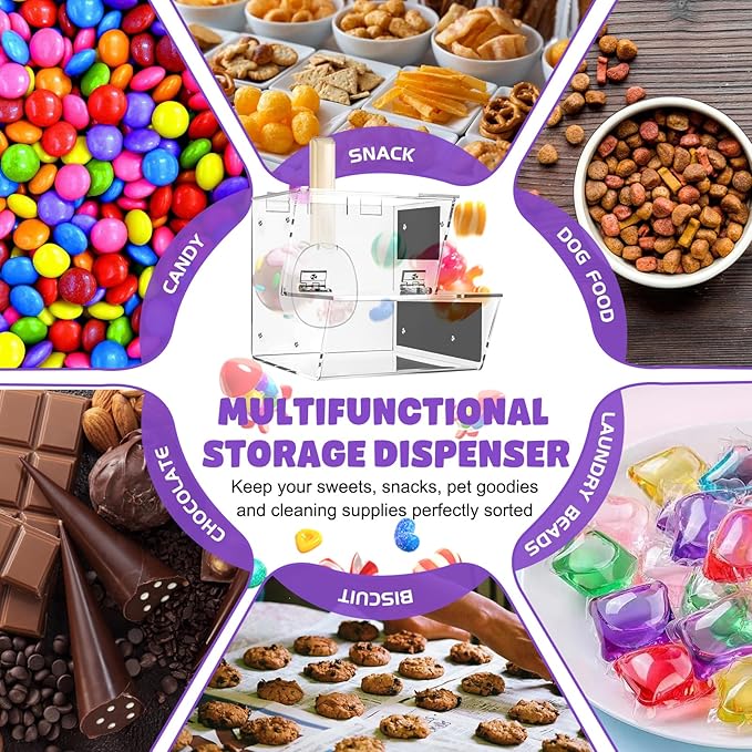 Clear Acrylic Candy Dispenser Bin with Scoop,Magnetic Snack food Storage for Bulk Candy,Cereal,Pet food,Laundry Pods