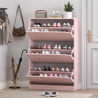 Shoe Cabinet with 3 Flip Drawers, Hidden Wood Shoe Cabinet,Freestanding Shoe Storage Cabinet for Entryway Hallway.White. 47.2" H*31.5" W*9.45" D (Pink)