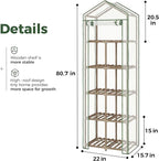 Bamworld 5-Tierd Outdoor Greenhouse 22" L×16" W×81" H Portable Green House with PE Cover Garden and Backyards Plant Shelves with Sturdy Eucalyptus Frame Roof Plant Stand Flower Pot Stand Display Rack