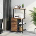 File Cabinet with 3 Fabric Drawers and 4 Open Shelves, Printer Stand with Top Storage Shelf, Office Cabinet with File Drawer Fits A4/Letter for Home Office, Rustic Brown