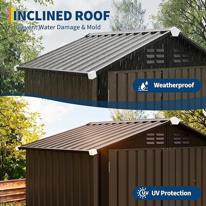 6X4 FT Outdoor Storage Shed, Galvanized Steel Outdoor Storage Shed, 130 Cu Ft Weather Resistant Garden Tool Sheds with Door & Sloped Roof, Multi-Use Shed for Bikes, Ladders
