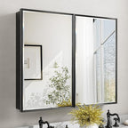 40x30 Pre-Assembled Black Medicine Cabinet with Mirror, Surface or Recessed Medicine Cabinet Mirror for Bathroom, Aluminum Beveled Frame Bathroom Vanity Mirror with Adjustable Shelves Storage