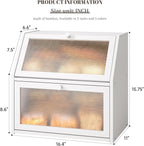 Bread Box for Kitchen Countertop Bin Double Layer Bread Box Storage Container Extra Large Capacity with Diamond Pattern Windows (White, Extra Large)