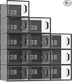 SEE SPRING X-Large Shoe Storage Box Fit Size 11, Clear Plastic Stackable Shoe Organizer for Closet, Space Saving Sneaker Shoe Rack Containers Bins Holders for Entryway, Under Bed, 12 Pack Black
