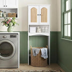 Over The Toilet Storage Cabinet, Above Toilet Organizer with 2 Rattan Doors, Modern White Finish, 24x70 inch Space Saving Freestanding Bathroom Cabinet