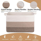 OIAHOMY Extra Large Blanket Basket, 95L Cotton Rope Woven Laundry Basket, Toy Bin for Baby Room, Container for Blanket Storage in Living Room, 24''×17''×14'', Gradient Brown
