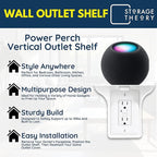 BeraTek Power Perch Wall Outlet Shelf with Cord Storage Strap - Declutter & Reclaim Counter Space - Bathroom Shelf Alexa Holder, Charging Stand, Apple Homepod Mini Wall Mount - White, 1-Pack