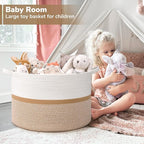 CHICVITA XXL Extra Large Blanket Basket, Cotton Rope Storage Basket for Organizing, Home Decor Woven Basket for Laundry Baby Nursery Decorative Toy Bin, White and Brown, 22" x 22" x 14"