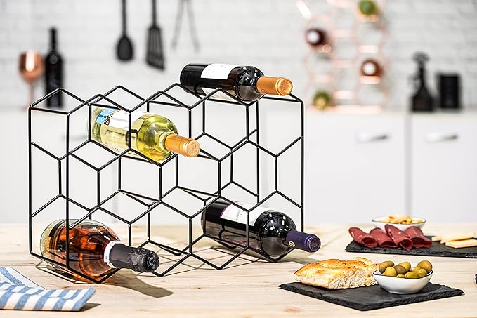 Gusto Nostro Countertop Wine Rack - 14 Bottle Freestanding Modern Black Metal Small - 3 Tier Tabletop Wine Holder Stand for Cabinet, Pantry - Wine Racks Countertop - No Assembly Required (Pack of 2)