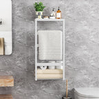 Bamboo Wall Blanket Ladder, 4-Tier Towel Racks, Bamboo Bath Towel Racks for Bathroom Wall Mounted, Decorative Blanket, Quilt, Towel, Scarf Ladder Shelves for Bathroom, Living Room, Bedroom，White