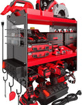 Power Tool Organizer Wall Mount with Charging Station, Tool Battery Holder with 4 Outlet Power Strip, 15 Min Assembly & Maximum 100lb Load by Heavy Duty Metal, 4 Slots for Cordless Drill