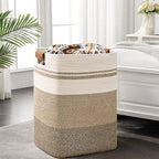 Laundry Hamper, 85L Tall Laundry Basket with Leather Handles, Rectangle Large Clothes Hamper for Organizing, Cotton Woven Laundry Baskets Storage Hampers for Bedroom, Nursery, Living Room
