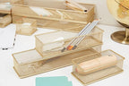 Annova Mesh Stackable Drawer Cabinet and Shelf Organizer Bins Storage Basket School Office Supply Holder Tray- Set of 2 (Gold, 3x6x2 Inch)