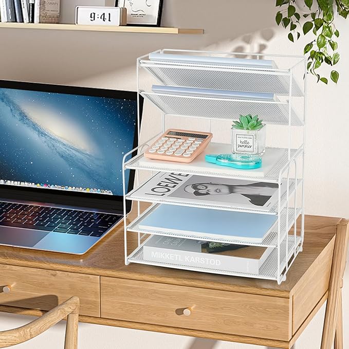OPNICE 6-Tier Letter Tray Paper Organizer, Desk Organizers and Accessories, Desktop File Organizer, Office Desk Accessories for Office Supplies(White)