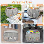 2 Pack Collapsible Laundry Baskets with Lid, Foldable Laundry Basket with Pockets, Pop Up Hamper with Dual Handles, 99L Sturdy Hampers for Clothes, Groceries, Supplies, Tools, Grey
