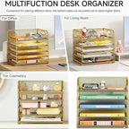 Lavatino Desk Paper Organizer Trays, Gold 5-Tier Mesh File Folder Sorter with Handles, Letter Holder Organizer for Office, Home, School Supplies Storage & Organization