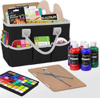 Godery Desktop Tote and Organizer, Teacher Helper Bag for Arts, Books, Stationery, Office Desk Organization, Make-up Storage with Handles for Travel (BLACK-2)