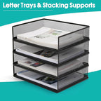 Wire Mesh Letter Trays Paper Tray Desk File Organizer, 2 Pack Stackable Metal Front-Load Documents Tray for Office Supplies File (Transverse)