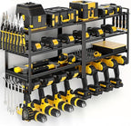 32" W Large Power Tool Organizer Wall Mount, 4 Tiers Heavy Duty Metal Garage Storage Racks, Drill Hanger Storage Rack with 8 Drills Holder, Utility Racks for Garage Workshop