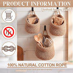 Honeydak Boho Decor Hanging Wall Baskets for Kitchen 3 Pack Teardrop Baskets with Hooks Storage Fruit Onion Vegetable Potato for Home 3 Sizes(Light Linen,Barrel,Cotton Rope)