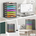 Lavatino 8 Tier Paper Organizer for Desk, Black Mesh Letter Tray File Sorter Organizers with Handles, Including 5 Adjustable Slid Trays for Office School Classroom Supplies Organization and Storage