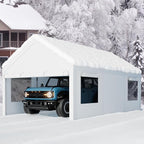 Nuturelly 12x20 FT Carport, Heavy Duty Carport Canopy with Roll-up Windows, Portable Garage with Removable Sidewalls & Doors, Car Canopy with All-Season PE Tarp for Car, Truck, Boat(White)