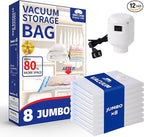 Vacuum Storage Bags with Electric Pump, 8 Jumbo Pack Space Saver Bags, Heavy Duty Reusable PA+PE Vacuum Sealer Bags for Comforters, Bedding, Blankets, Clothes, Home Organization & Travel