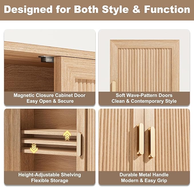 Bathroom Storage Cabinet, Over The Toilet Storage Cabinet, Medicine Cabinet with Adjustable Wood Shelf & Doors for Laundry Room & Kitchen & Living Room (Natural Oak)