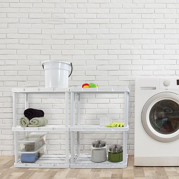 Gracious Living 3 Shelf Fixed Height Solid Light Duty Storage Unit 24 x 12 x 33" Organizer System for Home, Garage, Basement, and Laundry, White