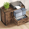 HSH Mobile File Cabinet with Lock, 1-Drawer Rolling lateral Filling Cabinet on Wheels, Wood Printer Stand with Open Storage Shelves & Hanging File Rack, File Cabinets for Home Office,Rustic Brown,33In